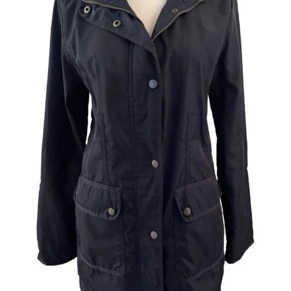DKNY black trench coat / raincoat  with detachable hood Size Small - Picture 3 of 7